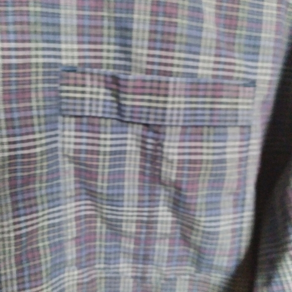 Calvin Klein Men's Dark Blue Red and Green Checked Plaid Button Front Shirt - Picture 4 of 8